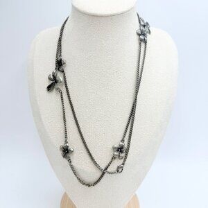 Vintage Silver-Tone Floral Layered Chain Necklace – Statement Flower Design
